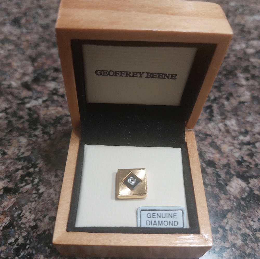Geoffrey Beene Genuine Diamond Goldtone Tie Tack With Presentation Box